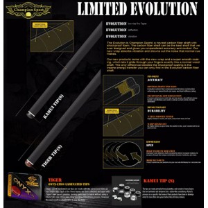 BLACK FRIDAY DEAL! CHAMPION NA2 POOL CUE AND LIMITED EDITION EVOLUTION CARBON SHAFT, UNI-LOC, 29"(11.75MM AND 12.5MM)