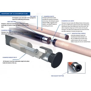 BLACK FRIDAY DEAL! CHAMPION NA2 POOL CUE AND LIMITED EDITION EVOLUTION CARBON SHAFT, UNI-LOC, 29"(11.75MM AND 12.5MM)