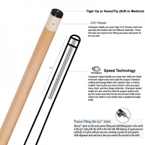 BLACK FRIDAY DEAL! CHAMPION NA2 POOL CUE AND LIMITED EDITION EVOLUTION CARBON SHAFT, UNI-LOC, 29"(11.75MM AND 12.5MM)
